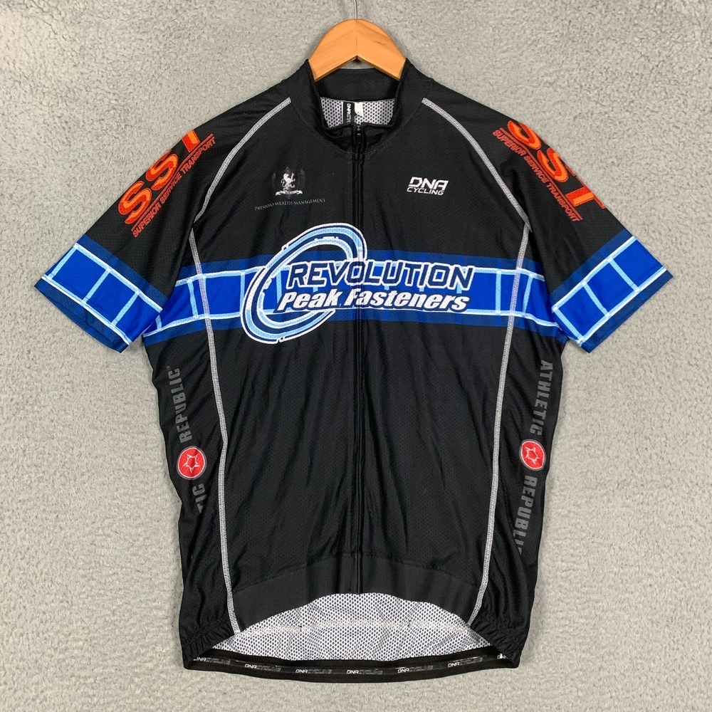 DNA Cycling Jersey Men's XL Black Revolution Peak Fasteners Full Zip Italy‎ Made